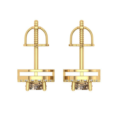 1.24 ctw Champagne Studs Earrings | 5.0mm Round Cut White Gold Screw back | April Birthstone
