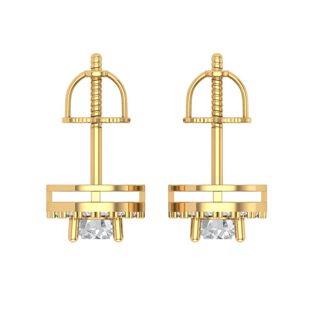 1.24 ctw White Sapphire Studs Earrings | 5.0mm Round Cut White Gold Screw back | April Birthstone