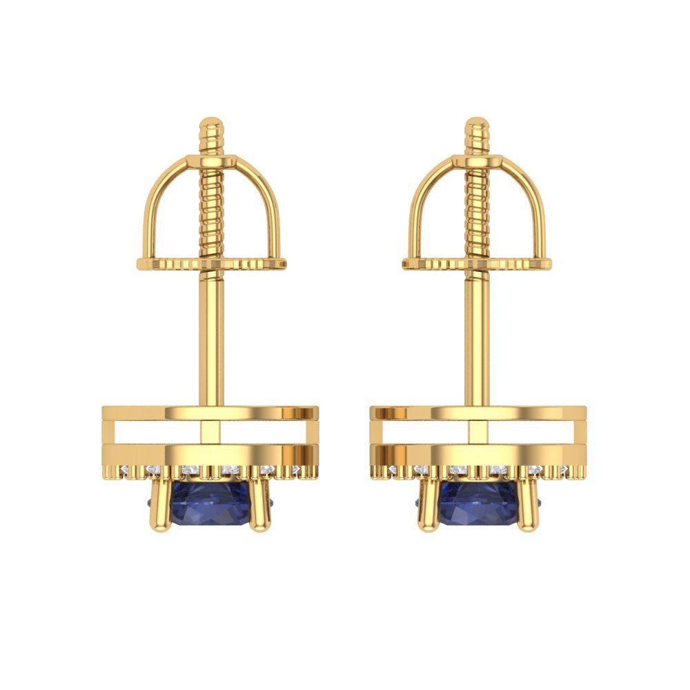 1.24 ctw Blue Sapphire Studs Earrings | 5.0mm Round Cut White Gold Screw back | September Birthstone