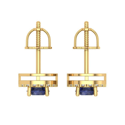 1.24 ctw Blue Sapphire Studs Earrings | 5.0mm Round Cut White Gold Screw back | September Birthstone