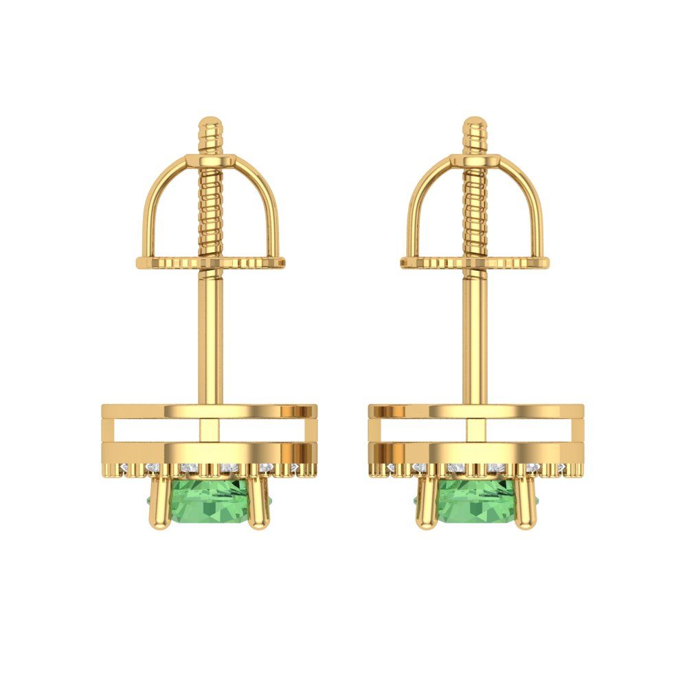 1.24 ctw Green Zirconia Studs Earrings | 5.0mm Round Cut White Gold Screw back | April Birthstone