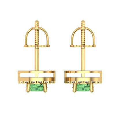 1.24 ctw Green Zirconia Studs Earrings | 5.0mm Round Cut White Gold Screw back | April Birthstone