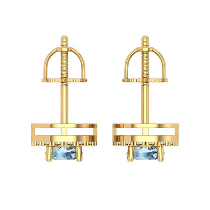1.24cttw Aquamarine Gold-Plated 925 Silver Screw Back Stud Earrings