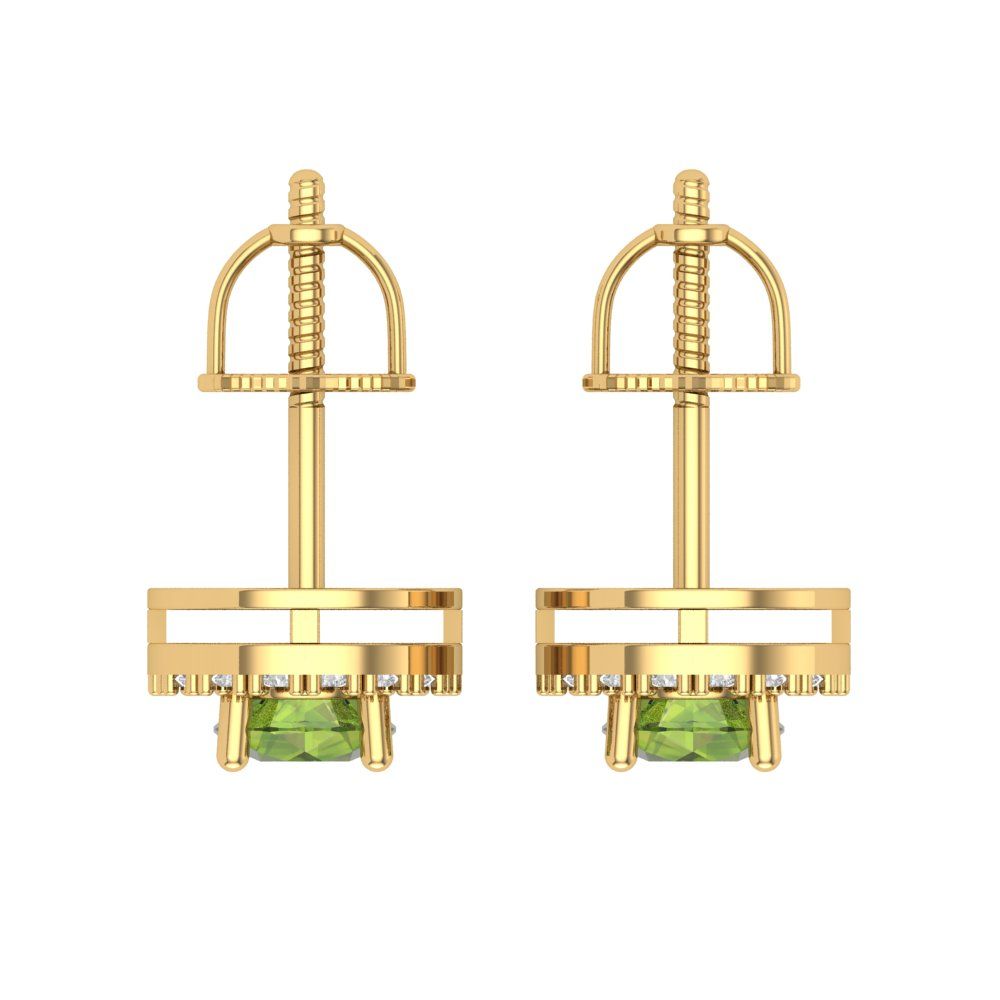 1.24 ctw Peridot Studs Earrings | 5.0mm Round Cut White Gold Screw back | August Birthstone