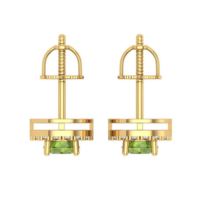 1.24 ctw Peridot Studs Earrings | 5.0mm Round Cut White Gold Screw back | August Birthstone