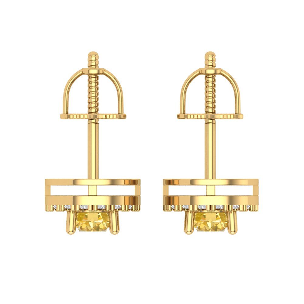 1.24 ctw Yellow Zirconia Studs Earrings | 5.0mm Round Cut White Gold Screw back | April Birthstone