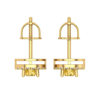 1.24 ctw Yellow Zirconia Studs Earrings | 5.0mm Round Cut White Gold Screw back | April Birthstone