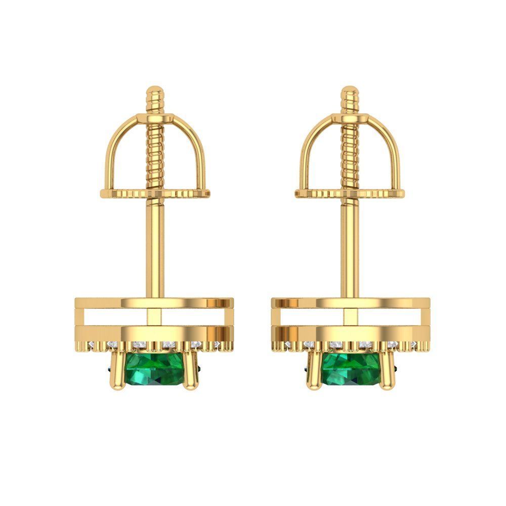1.24 ctw Emerald Studs Earrings | 5.0mm Round Cut White Gold Screw back | May Birthstone