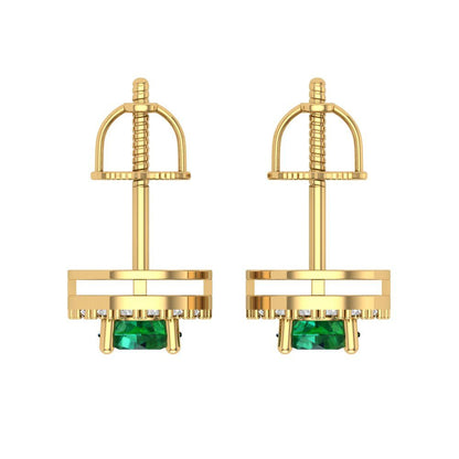 1.24 ctw Emerald Studs Earrings | 5.0mm Round Cut White Gold Screw back | May Birthstone