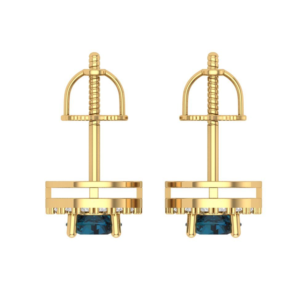 1.24 ctw London Blue Topaz Studs Earrings | 5.0mm Round Cut White Gold Screw back | December Birthstone