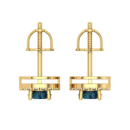 1.24 ctw London Blue Topaz Studs Earrings | 5.0mm Round Cut White Gold Screw back | December Birthstone