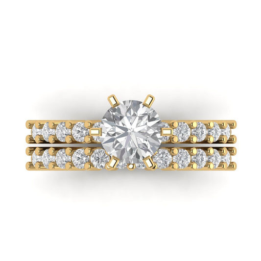 1.66 cttw Round Cut Moissanite Bridal Set - Solid Yellow Gold Engagement Ring & Wedding Band