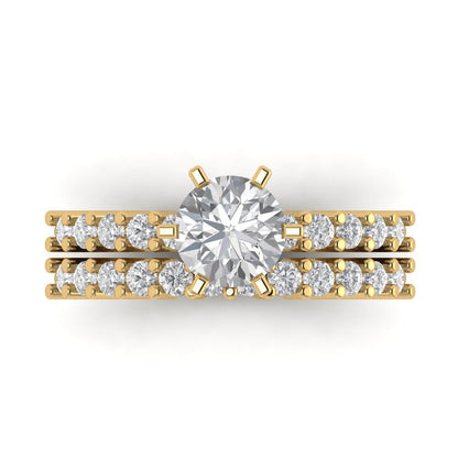 1.66 cttw Round Cut White Sapphire Bridal Set - Solid Yellow Gold Engagement Ring & Wedding Band