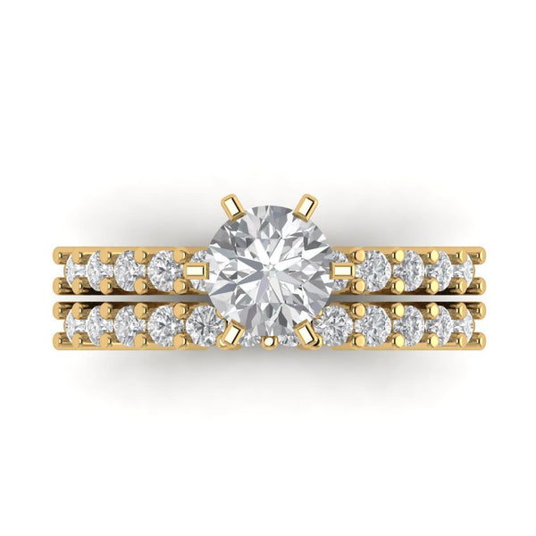 1.66 ct Brilliant Round Cut White Sapphire Stone Yellow Gold Solitaire with Accents Bridal Set