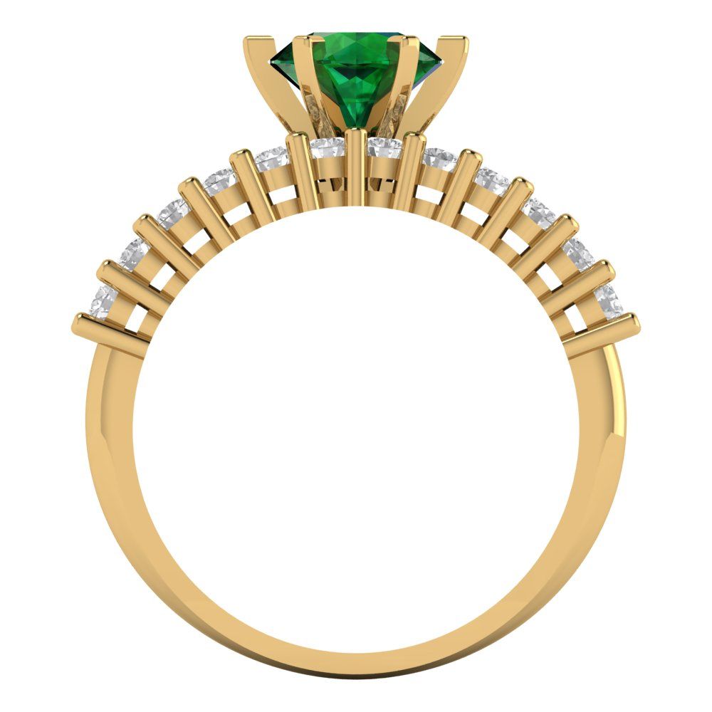 1.66 cttw Round Cut Simulated Emerald Bridal Set - Solid Yellow Gold Engagement Ring & Wedding Band