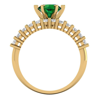 1.66 cttw Round Cut Simulated Emerald Bridal Set - Solid Yellow Gold Engagement Ring & Wedding Band