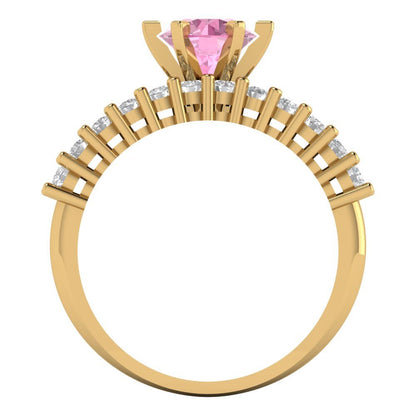 1.66 cttw Round Cut Simulated Pink Diamond Bridal Set - Solid Yellow Gold Engagement Ring & Wedding Band