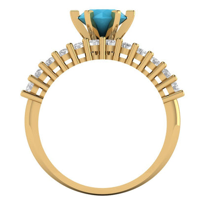 1.66 cttw Round Cut Simulated Turquoise Bridal Set - Solid Yellow Gold Engagement Ring & Wedding Band