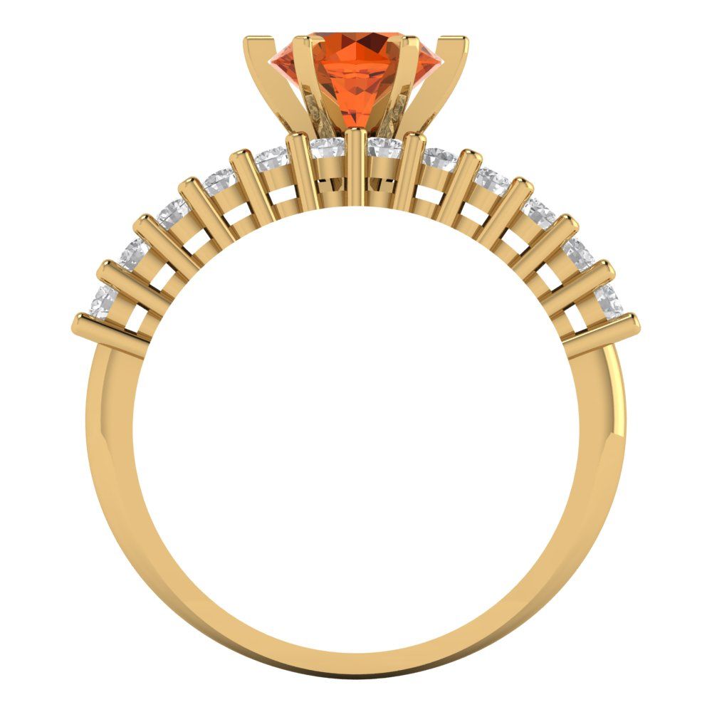 1.66 cttw Round Cut Simulated Ruby Bridal Set - Solid Yellow Gold Engagement Ring & Wedding Band