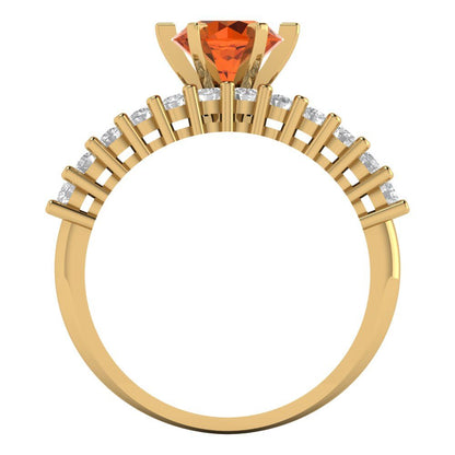 1.66 cttw Round Cut Simulated Ruby Bridal Set - Solid Yellow Gold Engagement Ring & Wedding Band