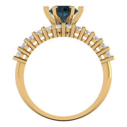 1.66 cttw Round Cut Natural London Blue Topaz Bridal Set - Solid Yellow Gold Engagement Ring & Wedding Band