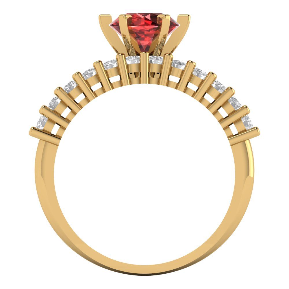 1.66 cttw Round Cut Natural Garnet Bridal Set - Solid Yellow Gold Engagement Ring & Wedding Band