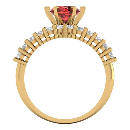1.66 cttw Round Cut Natural Garnet Bridal Set - Solid Yellow Gold Engagement Ring & Wedding Band