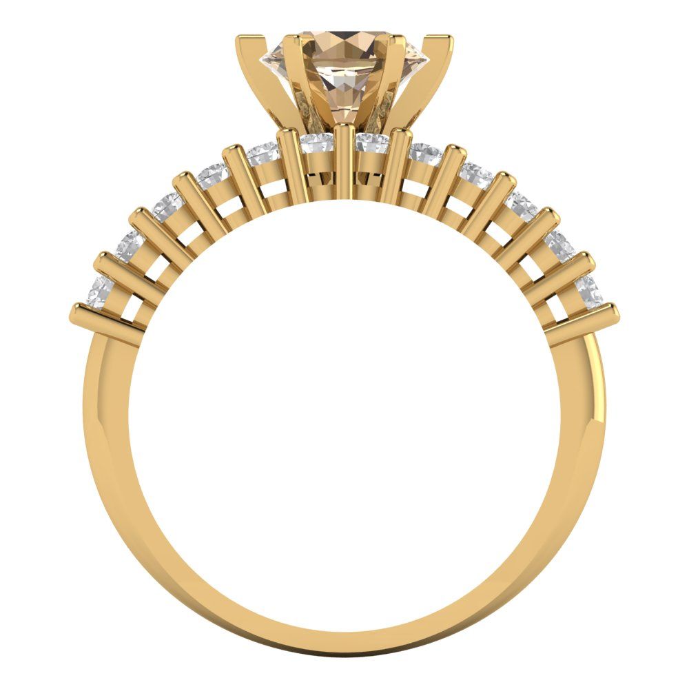 1.66 cttw Round Cut Yellow Moissanite Bridal Set - Solid Yellow Gold Engagement Ring & Wedding Band