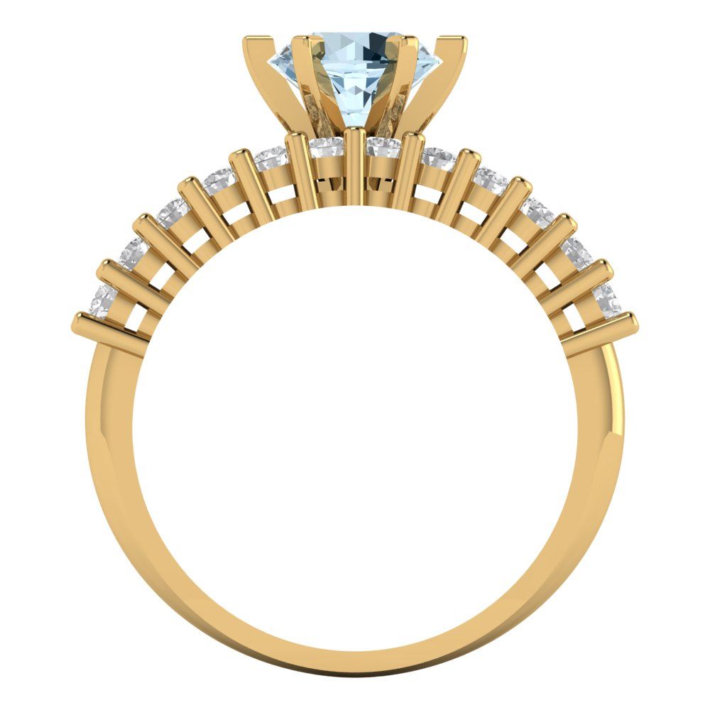 1.66 cttw Round Cut Natural Aquamarine Bridal Set - Solid Yellow Gold Engagement Ring & Wedding Band