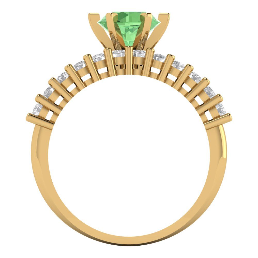 1.66 cttw Round Cut Simulated Green Diamond Bridal Set - Solid Yellow Gold Engagement Ring & Wedding Band