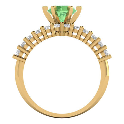 1.66 cttw Round Cut Simulated Green Diamond Bridal Set - Solid Yellow Gold Engagement Ring & Wedding Band