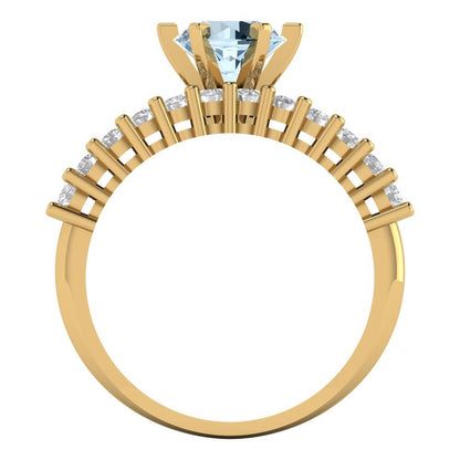 1.66 cttw Round Cut Simulated Blue Diamond Bridal Set - Solid Yellow Gold Engagement Ring & Wedding Band