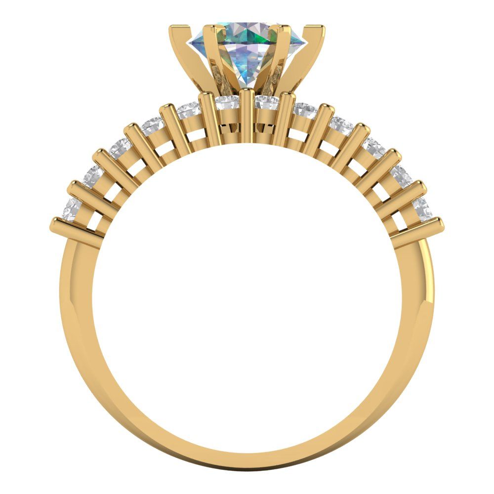 1.66 cttw Round Cut Blue Moissanite Bridal Set - Solid Yellow Gold Engagement Ring & Wedding Band