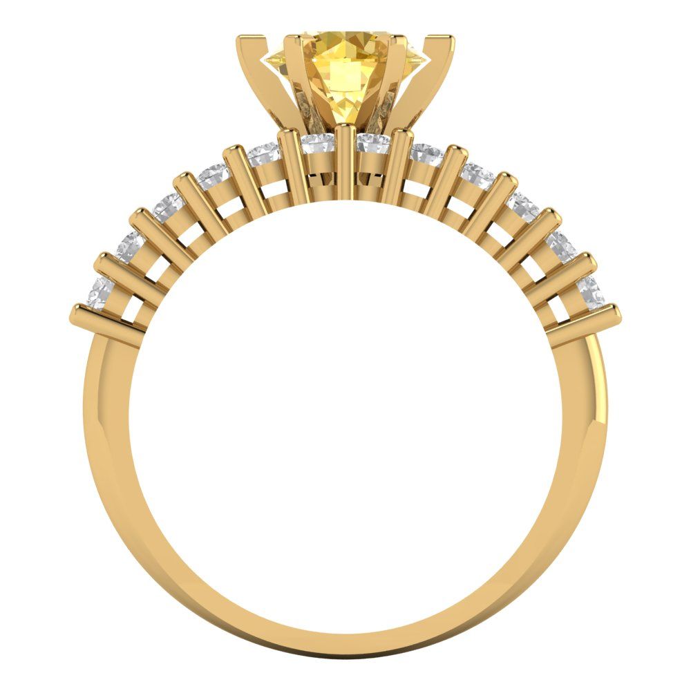 1.66 cttw Round Cut Natural Citrine Bridal Set - Solid Yellow Gold Engagement Ring & Wedding Band