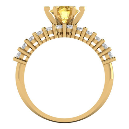 1.66 cttw Round Cut Natural Citrine Bridal Set - Solid Yellow Gold Engagement Ring & Wedding Band