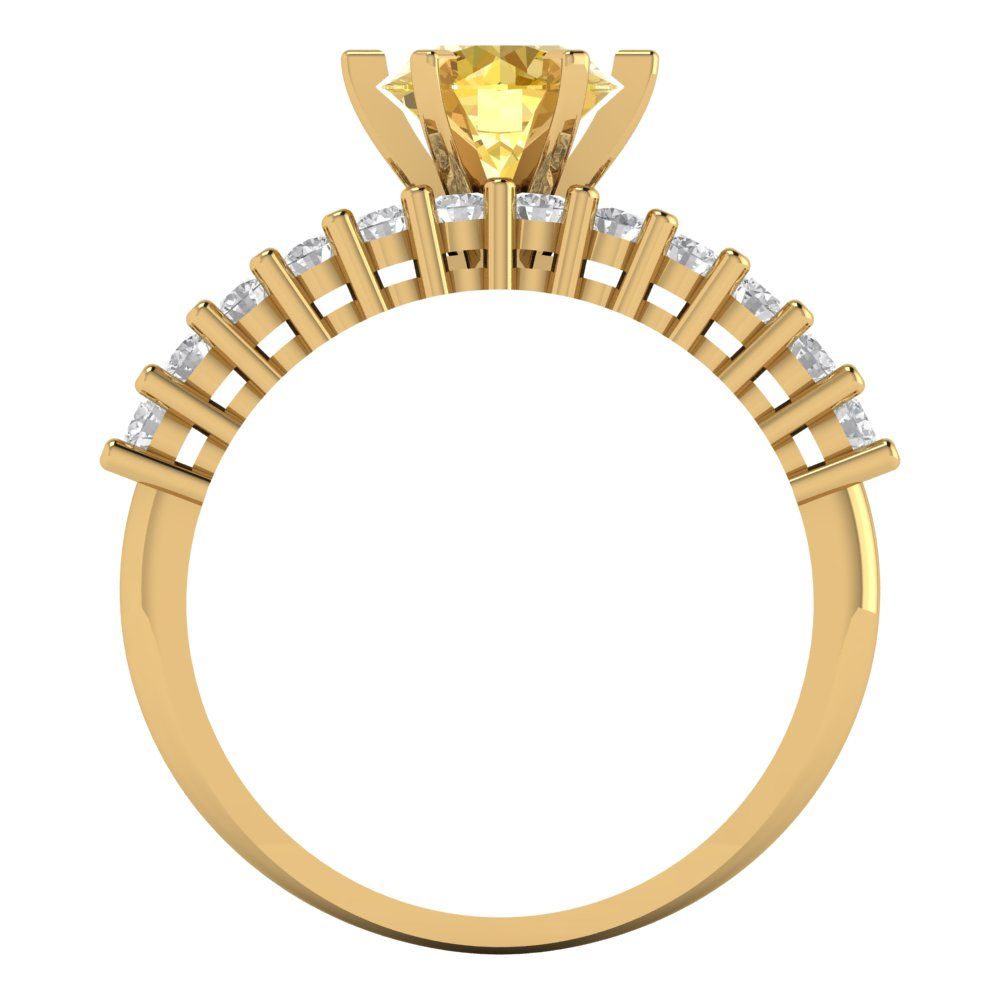 1.66 cttw Round Cut Simulated Yellow Diamond Bridal Set - Solid Yellow Gold Engagement Ring & Wedding Band