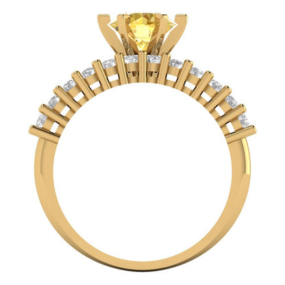 1.66 cttw Round Cut Simulated Yellow Diamond Bridal Set - Solid Yellow Gold Engagement Ring & Wedding Band