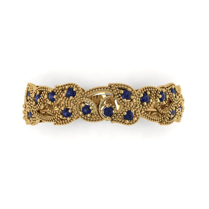 0.17 cttw Simulated Blue Sapphire Round Cut Yellow Gold Eternity Wedding Band