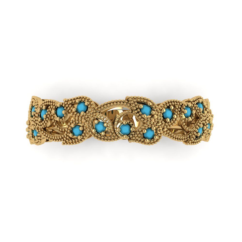 0.17 cttw Simulated Turquoise Round Cut Yellow Gold Eternity Wedding Band
