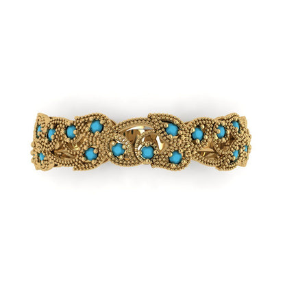 0.17 cttw Simulated Turquoise Round Cut Yellow Gold Eternity Wedding Band