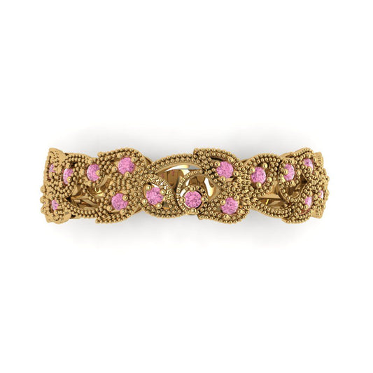 0.17 cttw Simulated Pink Diamond Round Cut Yellow Gold Eternity Wedding Band