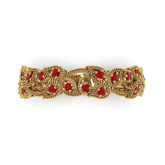 0.17 cttw Simulated Pink Tourmaline Round Cut Yellow Gold Eternity Wedding Band