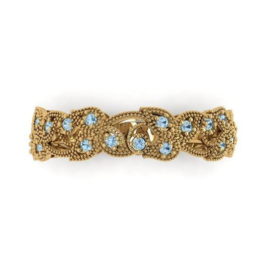 0.17 cttw Natural Sky Blue Topaz Round Cut Yellow Gold Eternity Wedding Band
