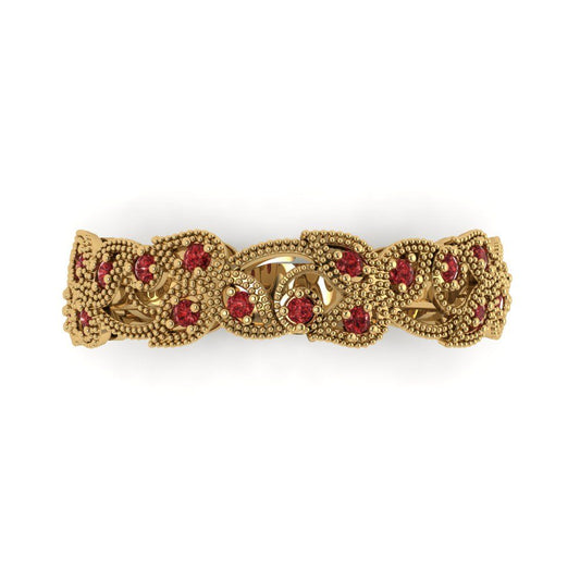 0.17 cttw Natural Garnet Round Cut Yellow Gold Eternity Wedding Band