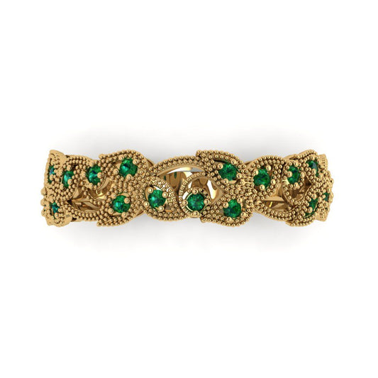 0.17 cttw Simulated Emerald Round Cut Yellow Gold Eternity Wedding Band