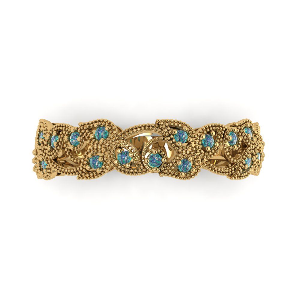 0.17 cttw Blue Moissanite Round Cut Yellow Gold Eternity Wedding Band