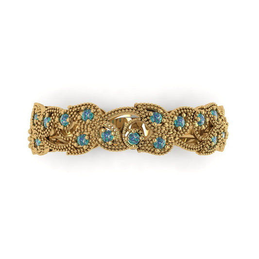 0.17 cttw Blue Moissanite Round Cut Yellow Gold Eternity Wedding Band