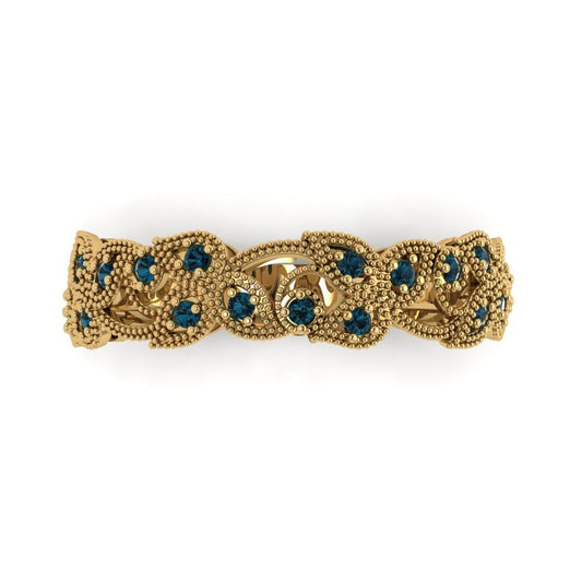 0.17 cttw Natural London Blue Topaz Round Cut Yellow Gold Eternity Wedding Band