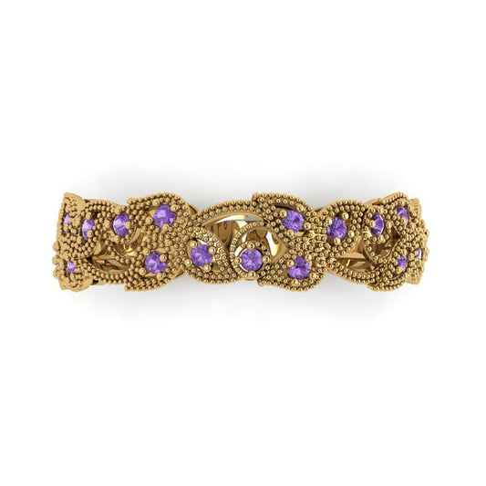0.17 cttw Simulated Alexandrite Round Cut Yellow Gold Eternity Wedding Band