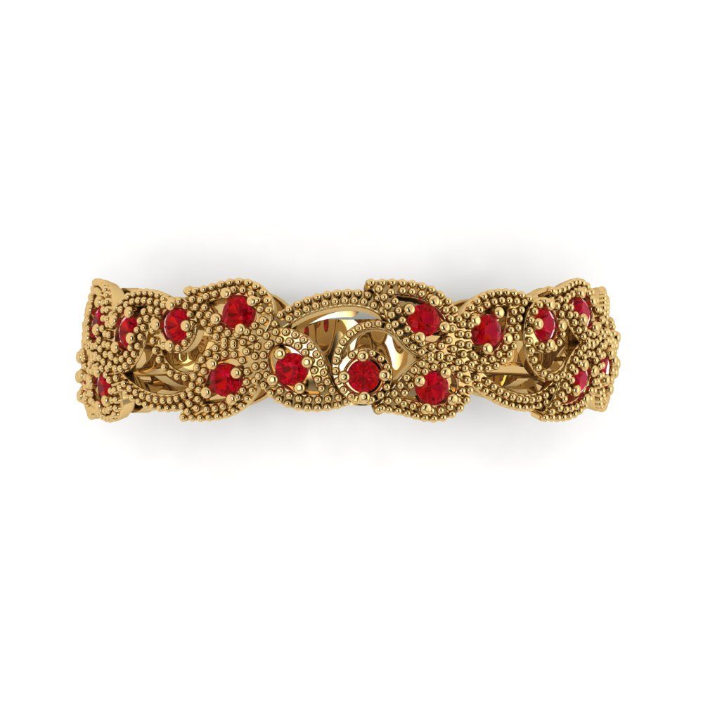 0.17 cttw Simulated Ruby Round Cut Yellow Gold Eternity Wedding Band